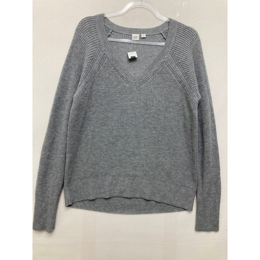 New Gap Merino Wool Blend V-Neck Sweater Large Grey Knit Raglan Pullover